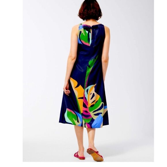 NWT Chico's Midi Dress 2/Large Trapese Back Wild Palm Sleeveless Artsy Abstract - Picture 2 of 14